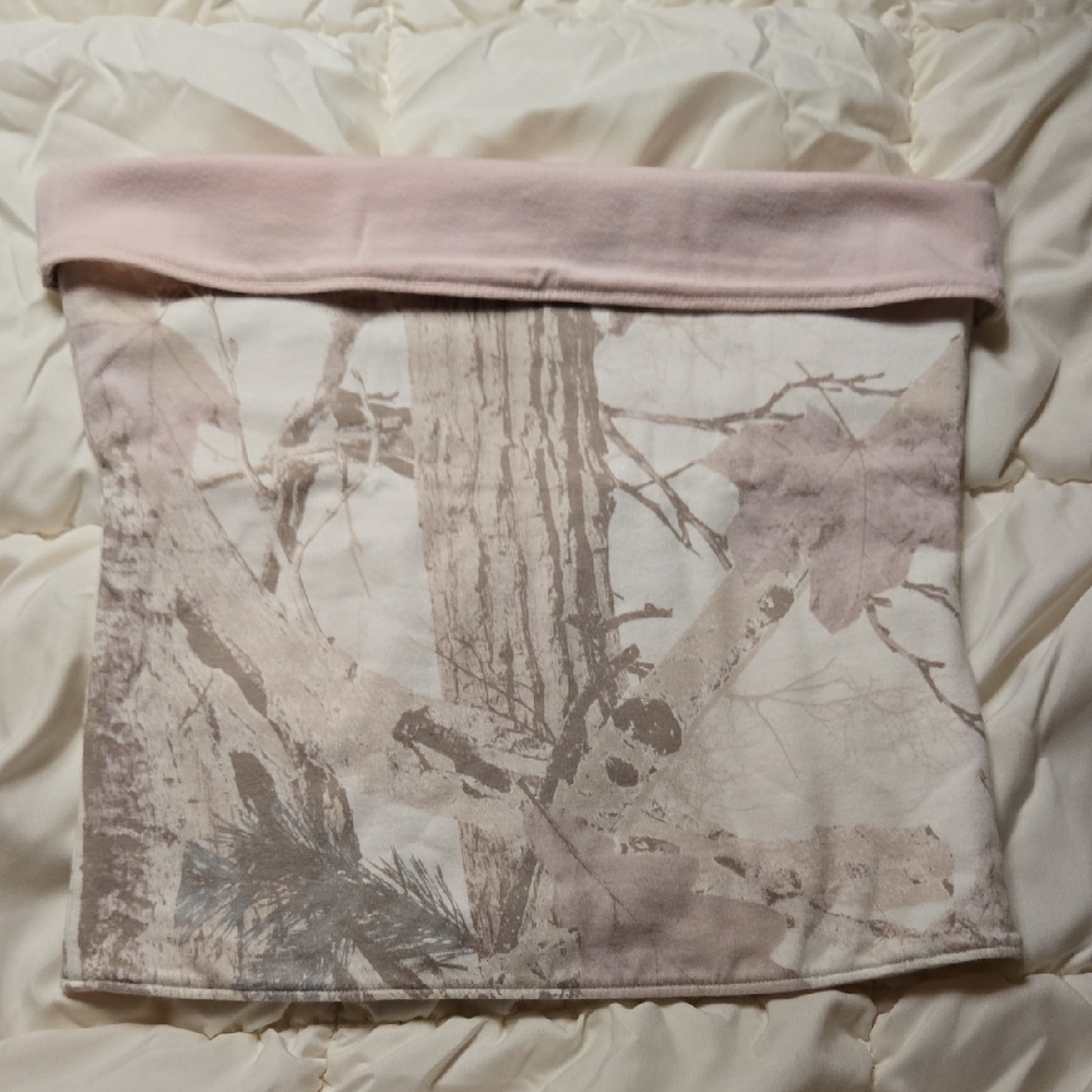 Hollister Pink and Beige Camouflage Reversible Tube Top